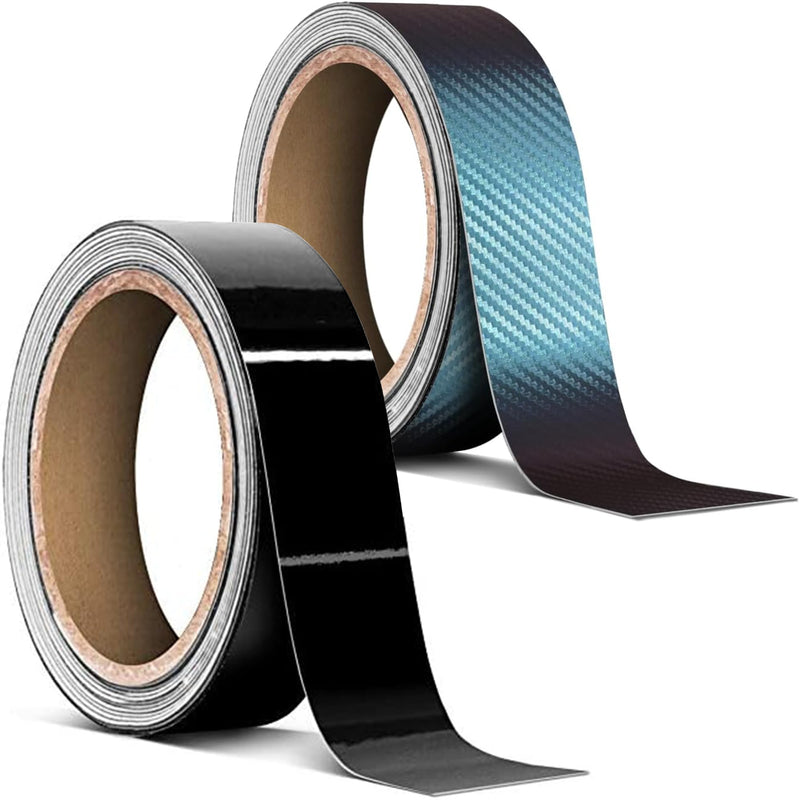 VViViD Automotive Vinyl Wrap 2 Tape Rolls of 1" x 20ft (Gloss Black and Chameleon Carbon Fiber) Pinstripe Bundle - M0