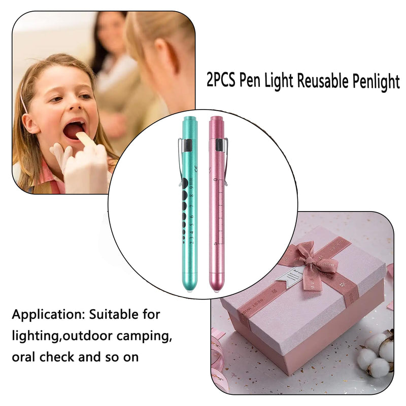 [Australia - AusPower] - 2PCS Pen Light Reusable Penlight with Pupil Gauge for Nurses Doctors Nursing Students Daily Use with Pocket Clip(2 Colors) 