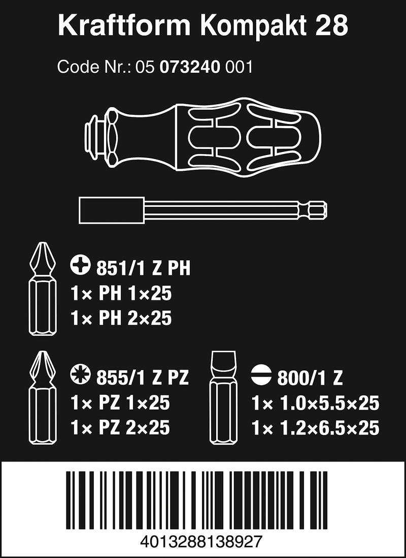 Wera 05073240001 Kraftform Kompakt 28 Sb Combi-Driver With Magazine Classic
