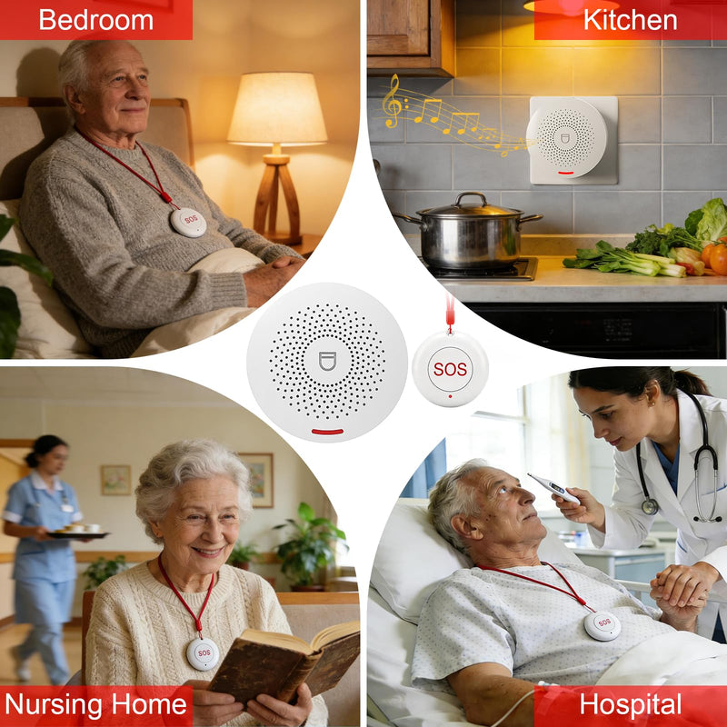 WiFi Caregiver Pager & Call Button with App Alerts, No Monthly Fee, 4 SOS Call Buttons + 1 Receiver Emergency Alert System for Elderly Seniors at Home & Nursing Care Plug & Play Caregiver Call Button White-1