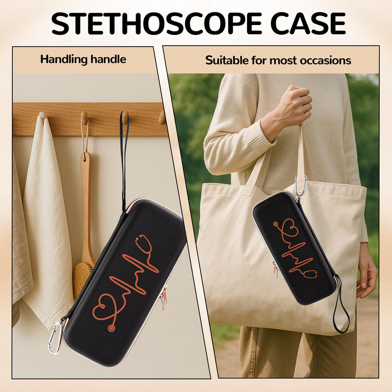 [Australia - AusPower] - Hard Stethoscope Case, Stethescope Case, Stethoscope Bag with 1 Pcs Label, Nursing Kit, Stethascope Case, Nurse Accessories for Work with Extra Mesh Pockets for Small Accessories, Black 
