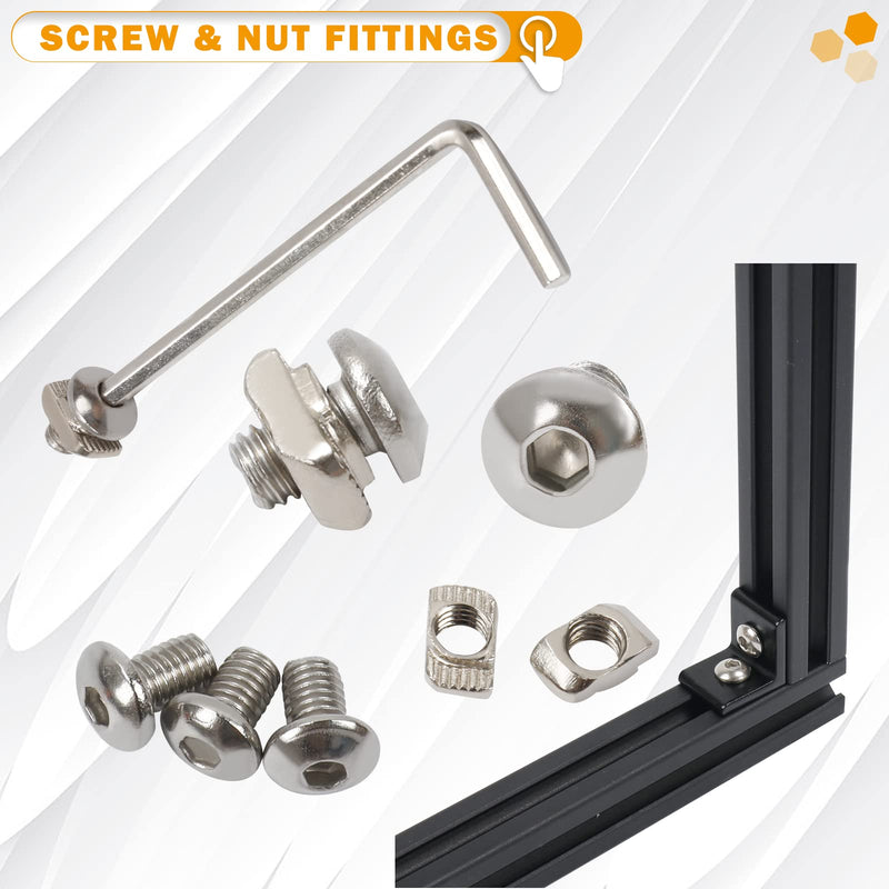 [Australia - AusPower] - KOOTANS 10Set 2020Series 2 Hole 90 Degree Inside Corner Bracket Kit, Black L Corner Bracket for 2020 Aluminum Extrusion Profile 6mm Slot with 20pcs M5 T Nuts, 20pcs M5 Hex Screw, 1pcs Wrench 10pcs 2020 with screws & nuts Black 