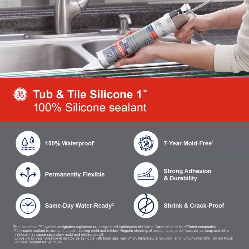 [Australia - AusPower] - GE Sealants & Adhesives GE612 Tub & Tile Silicone 1 Sealant, 10.1oz, Clear 