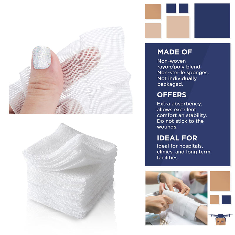[Australia - AusPower] - EZGOODZ White Cotton Gauze Pads Non Sterile, 4 x 4 Inch. Pack of 100 Non Stick Gauze Pads Non Sterile. 4-Ply Rayon/Poly Blend Medical Gauze Squares. Non Adherent Surgical Gauze Pad for Wounds 100 Pack 4" x 4" / 4-ply 