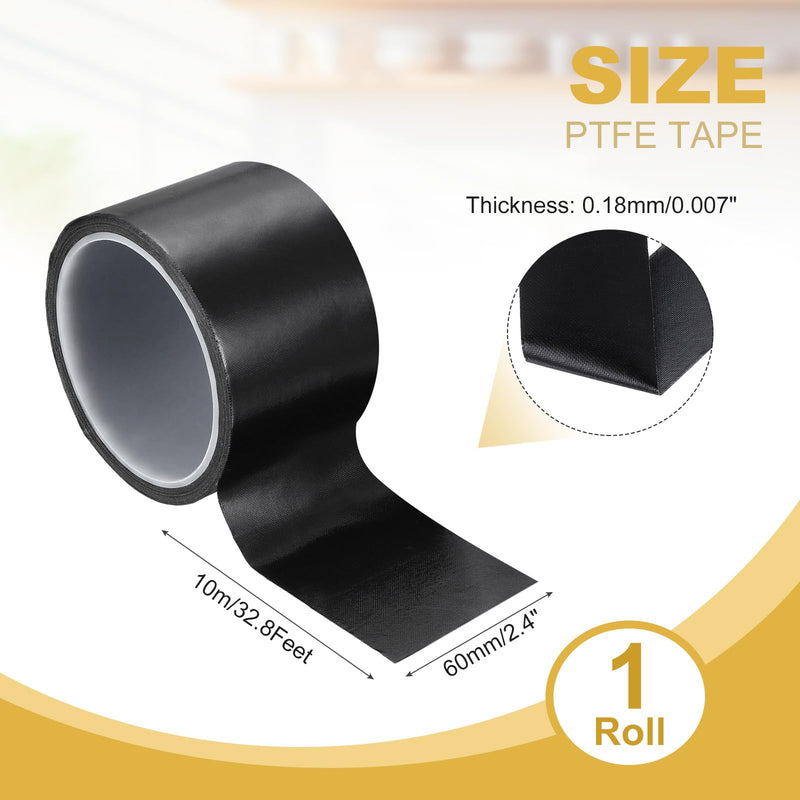 PATIKIL High Temperature PTFE Tape 2-3/8 Inch x 33 Feet, PTFE Coated Fiberglass Adhesive Tape for Vacuum Sealer Machines Hand-Impulse Sealers Insulation, Black