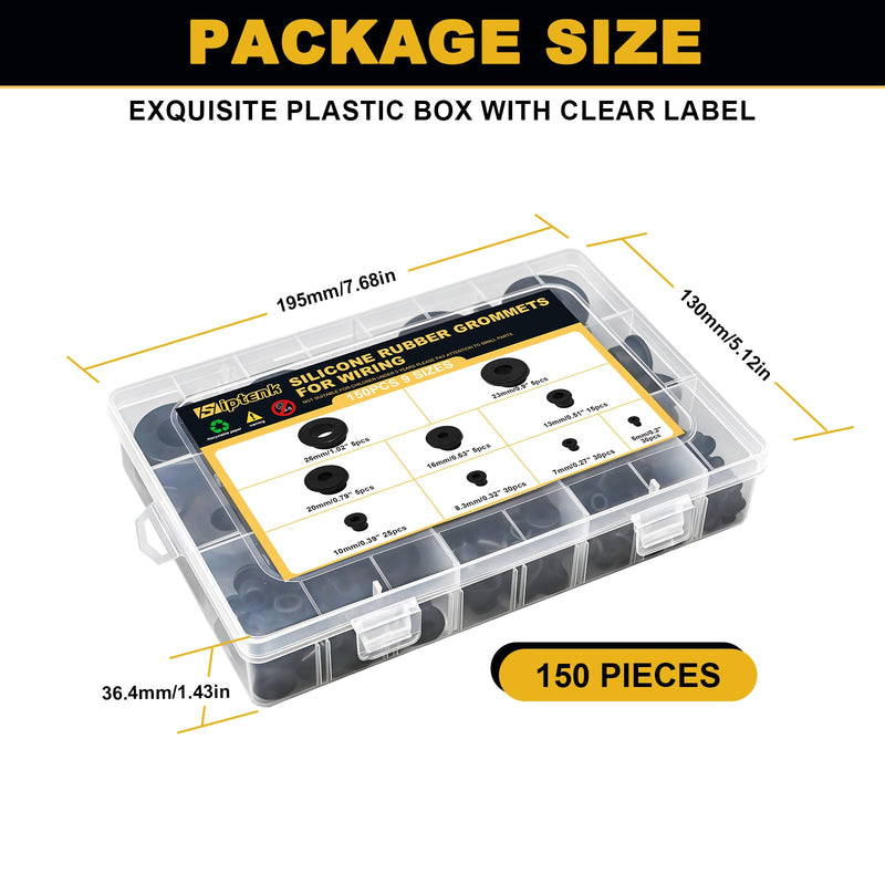 150PCS Silicone Rubber Grommets Kit, 9 Size Black Round Hole Rubber Wire Grommets for Wiring Automotive Rubber Cable Bushing Firewall Hole Plug, Drain Holes in Hydroponic and Irrigation Systems