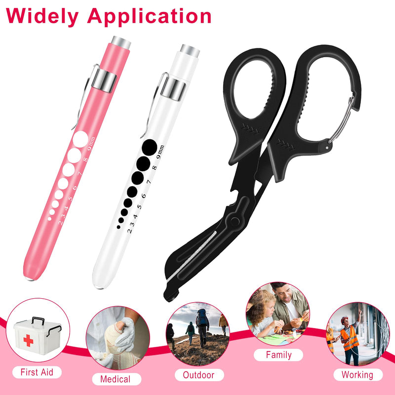 [Australia - AusPower] - Stethoscope Carrying Case and Nurse Scissors and Pen Light Set Trauma Shears Pen Lights for Nurses Bandage Scissors with Carabiner LED Penlight with Pupil Gauge Stainless Steel Medical Scissors 
