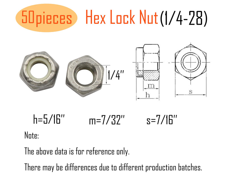 [Australia - AusPower] - LBY 50pcs Lock Nuts, 1/4-28 Nylon Insert Hex Lock Nuts, 304 Stainless Steel (Silver) 
