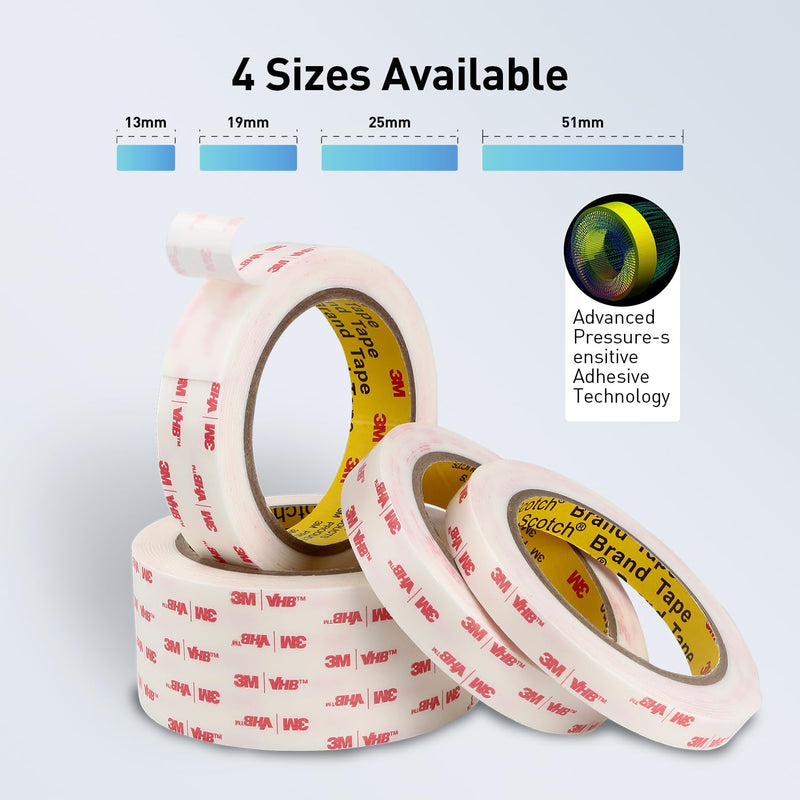 [Australia - AusPower] - Double Sided Tape Heavy Duty Mounting Tape 1/2" x 10.8Ft Made of 3M VHB 4950 White Strong Adhesive Waterproof Foam Tape for Home Office Car Decor LED Strip Lights 