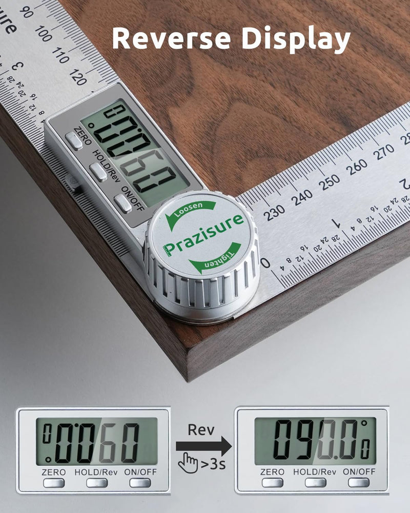 Digital Angle Finder Protractor, 7inch Professional Angle Measuring Tool for Woodworking, Construction and DIY Measurement, Stainless Steel (Includes 2 Batteries)