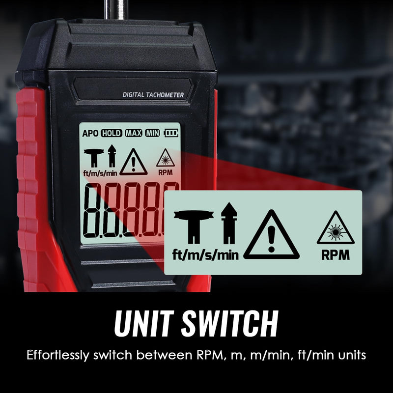 [Australia - AusPower] - 2-in-1 Digital Tachometer, Contact Tachometer with 3 to 19,999 RPM Tachometer Tester and Non-Contact Laser Photo Sensor, Contact Probes and Reflective Markings 