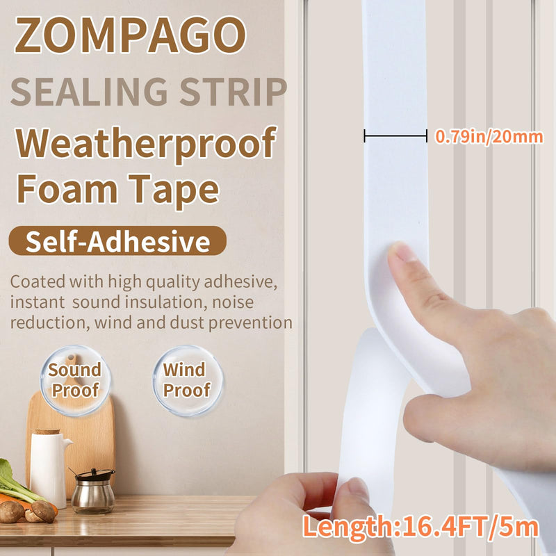 [Australia - AusPower] - High Density Self- Adhesive EVA Single Sided Foam Tape,Weatherstrip Door Seal,Weatherproof,Waterproof,Thick Foam Insulation Tape,1 Roll for Window Seal Strip,0.79in x 16.4FT,White Sponge Tape 0.79in x 16.4FT 