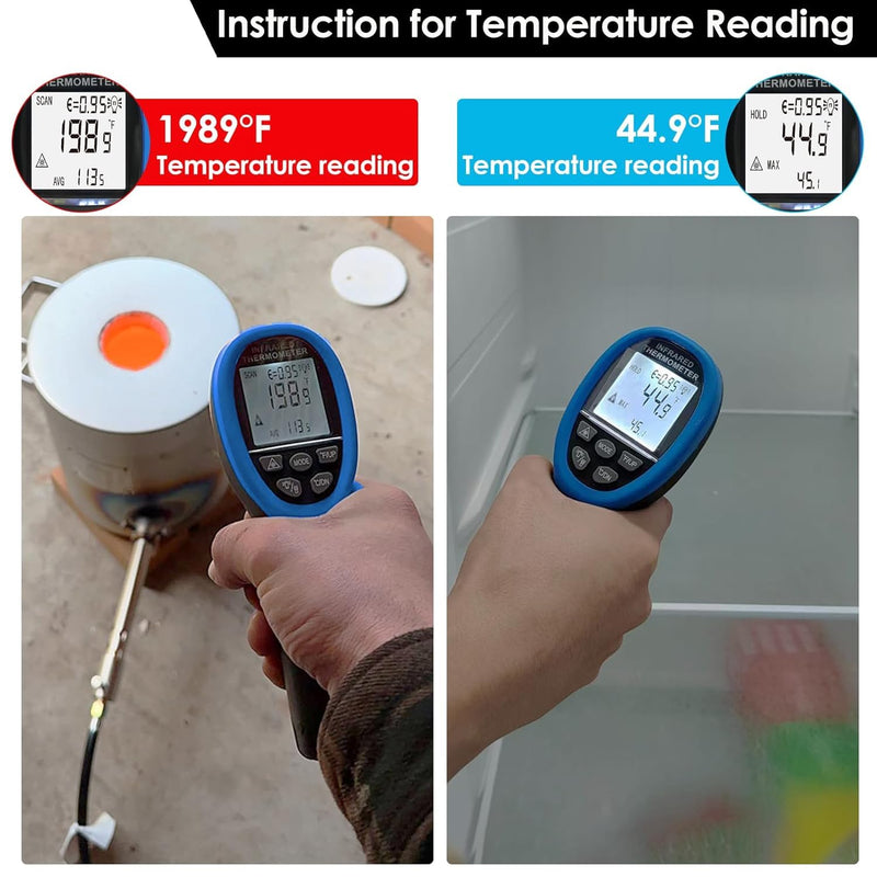 BTMETER BT-985B Laser Temp Gun Pyrometer, -58~2480℉(-50~1360℃) High Temperature Meter, 16:1 Distance Spot Ratio Industrial Infrared Thermometer Tester for Furnace, Smelting (NOT for Human Temp) BT-985B(-58 ℉ to 2480 ℉)