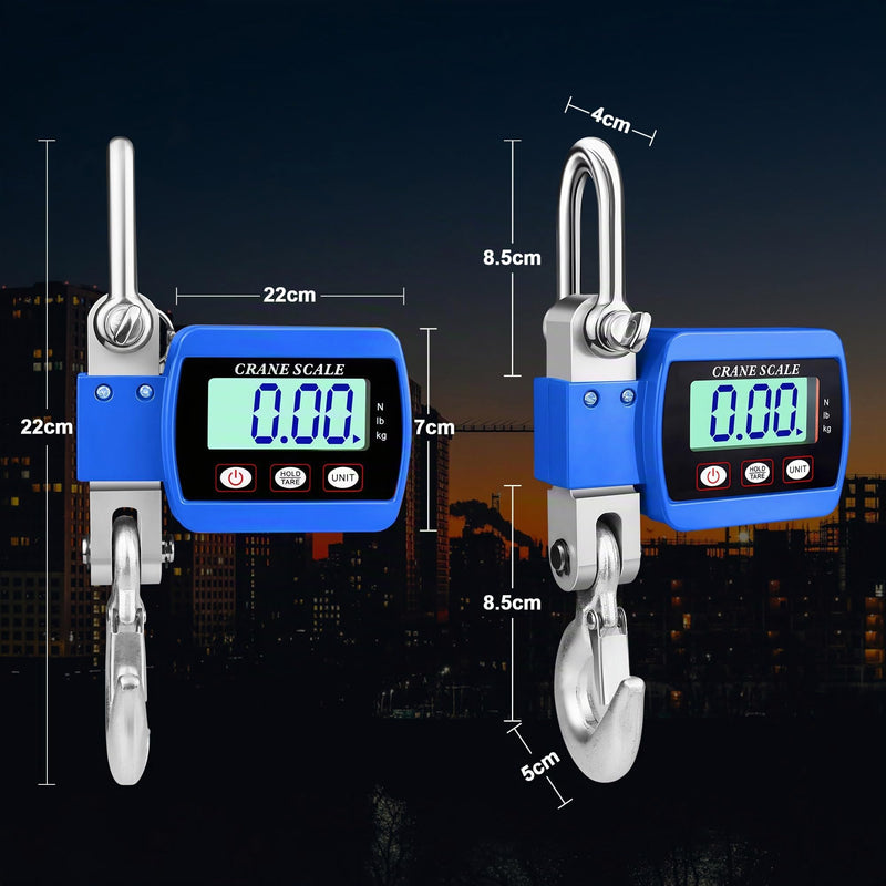 Crane Scales 500 kg Digital Hanging Scales Electronic Wild Scales Industrial Hanging Scales Portable LCD Pull Scale with Hook Blue