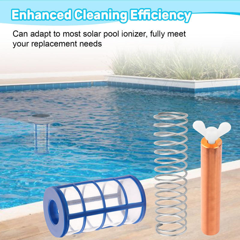 LJB Copper Anode Replacement Kit Includes 4.13"× 0.71" Copper Anode Rod, Filter Screen, Spring, and M6 Screw, Suitable for Pool Solar Ion Generator Copper Anode Replacement