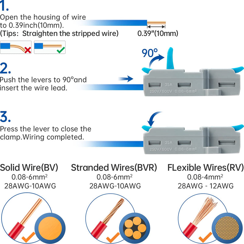 [Australia - AusPower] - GKEEMARS 10Pcs Wire Connectors, Compact Splicing Connector Push-in Conductor Terminal Blocks (2 in 4 Out) 