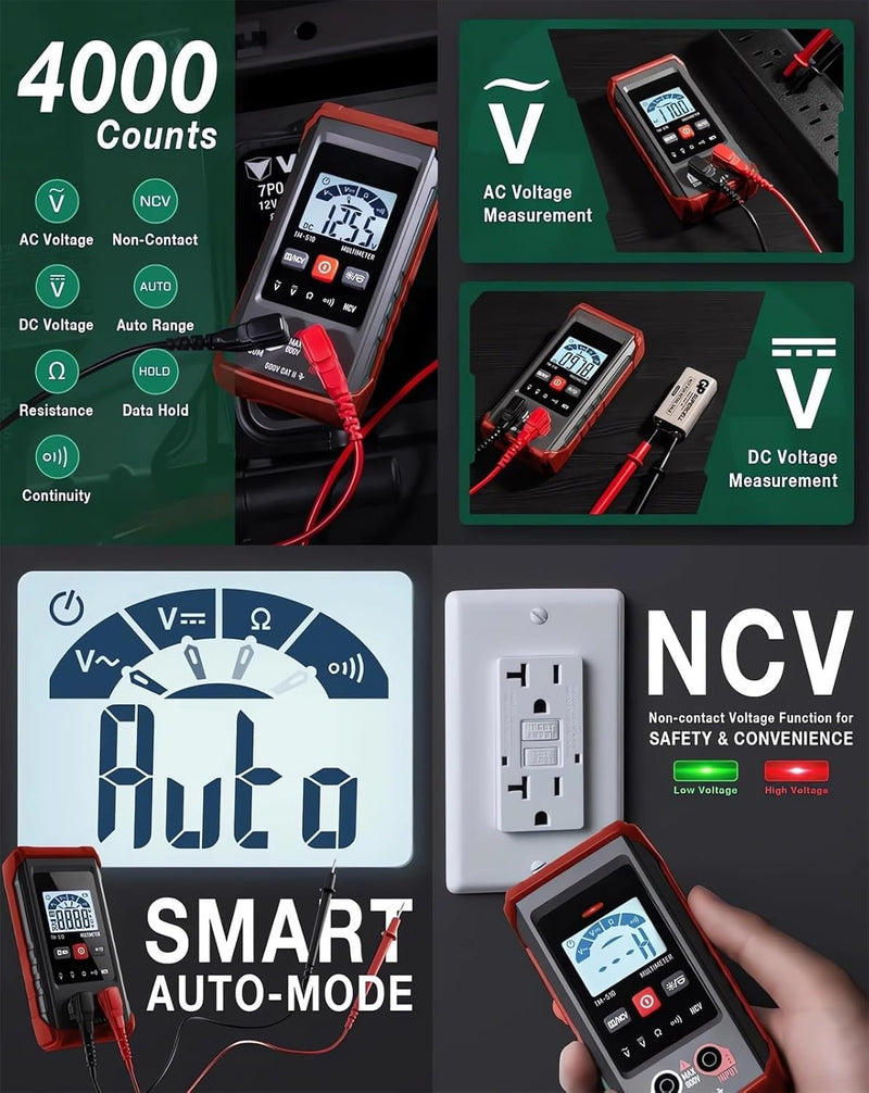 [Australia - AusPower] - HT Automatic Digital Multimeter - Auto-Ranging Voltmeter - Electric Meter Tester Tool Smart Measurement - Non Contact Volt DC Amp Meter Tester Digital Voltmeter for Ac/Dc Voltage (Red) Red 