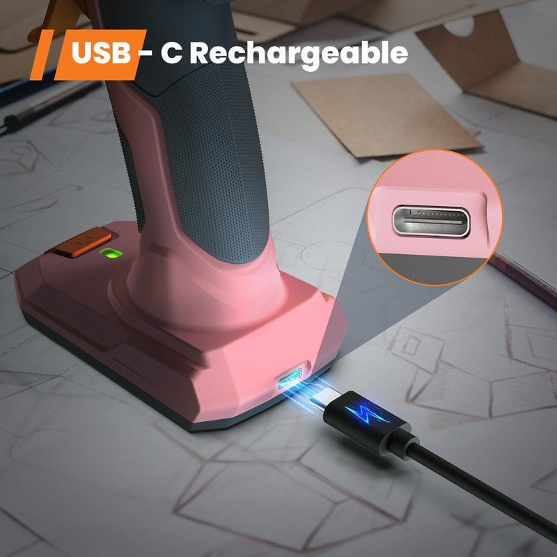 [Australia - AusPower] - GoGonova Cordless Hot Glue Gun, 20s Fast Preheat Glue Gun with 25 Pcs Glue Sticks Set, 2Ah USB-C Rechargeable, Smart Power-Off (Pink-25) Pink 