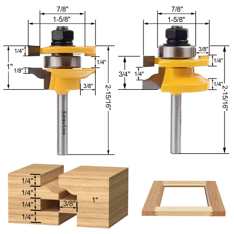 [Australia - AusPower] - 3PCS 1/4" Shank Router Bit Set, Raised Panel Cabinet Door Making Router Bits, Cemented Carbide Router Bits, Woodworking Tools Router Door & Window Bits (Tenon Joint Cutter Diameter: 1-5/8") 3Pcs 1/4" Shank (Tenon Joint Cutter Diameter: 1-5/8") 