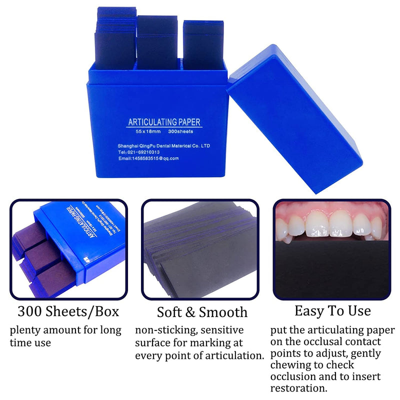 [Australia - AusPower] - 600 Sheets Dental Articulating Paper, Plastic Dispenser Red and Blue 100 Micron Bite Articulating Paper & Film Doubled Side 