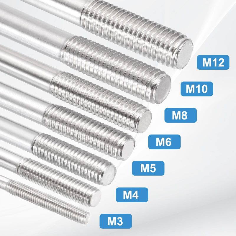 MECCANIXITY 1Set M8x500mm Double Ended Stud Screws, 304 Stainless Steel Dual Threaded Rod Bar Bolts Studs with Nut Washer for House Maintenance Structural Anchoring Fastening Screw 1