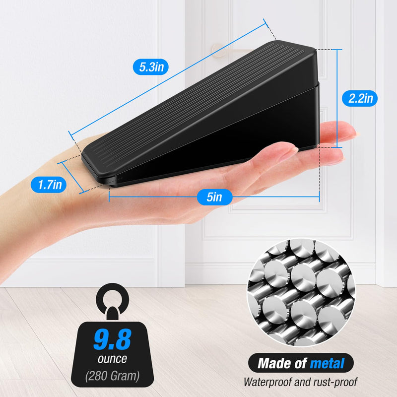 [Australia - AusPower] - Crosize 2.2 inch Large Door Stopper, Strongest Metal Door Stops, Stackable to 4 inch, Non-slip Heavy Duty Big Door Stop Wedge for Bottom of Door, Black, 1 Pack 