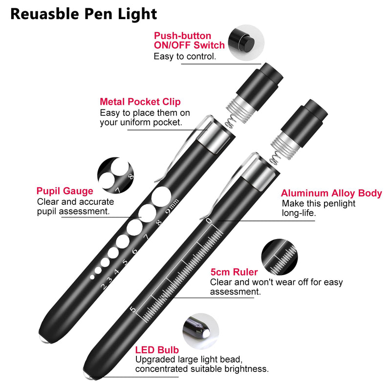 [Australia - AusPower] - Stethoscope Carrying Case Hard Stethoscope Case and Pen Lights Medical with Pupil Gauge and Ruler LED Pen Lights for Nurses Doctors Nursing Pen Light Penlight Nurse Penlights for Nurses 