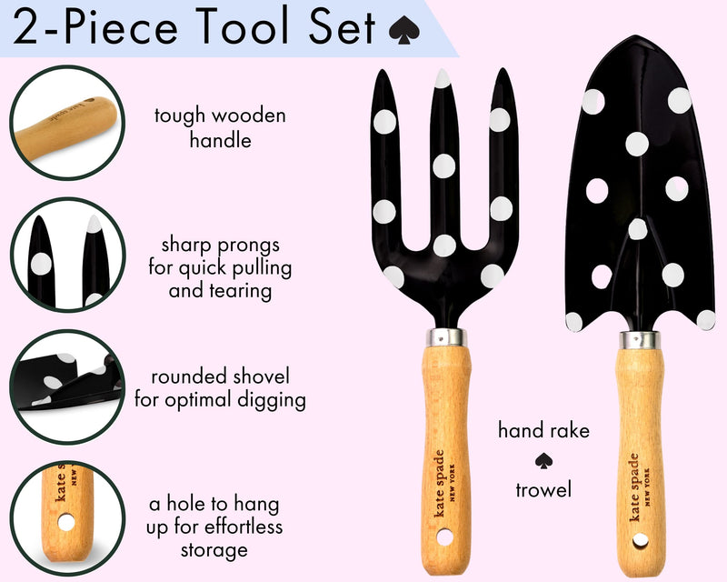 Kate Spade New York 2 Piece Gardening Hand Tools, Cute Garden Tool Set Includes Hand Rake and Trowel (Picture Dot)