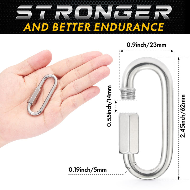 [Australia - AusPower] - Sprookber Stainless Steel Quick Links - 304 Heavy Duty Chain Connector, Screw Locking Carabiner, Hooks, Set of 4 2.45 Inch 