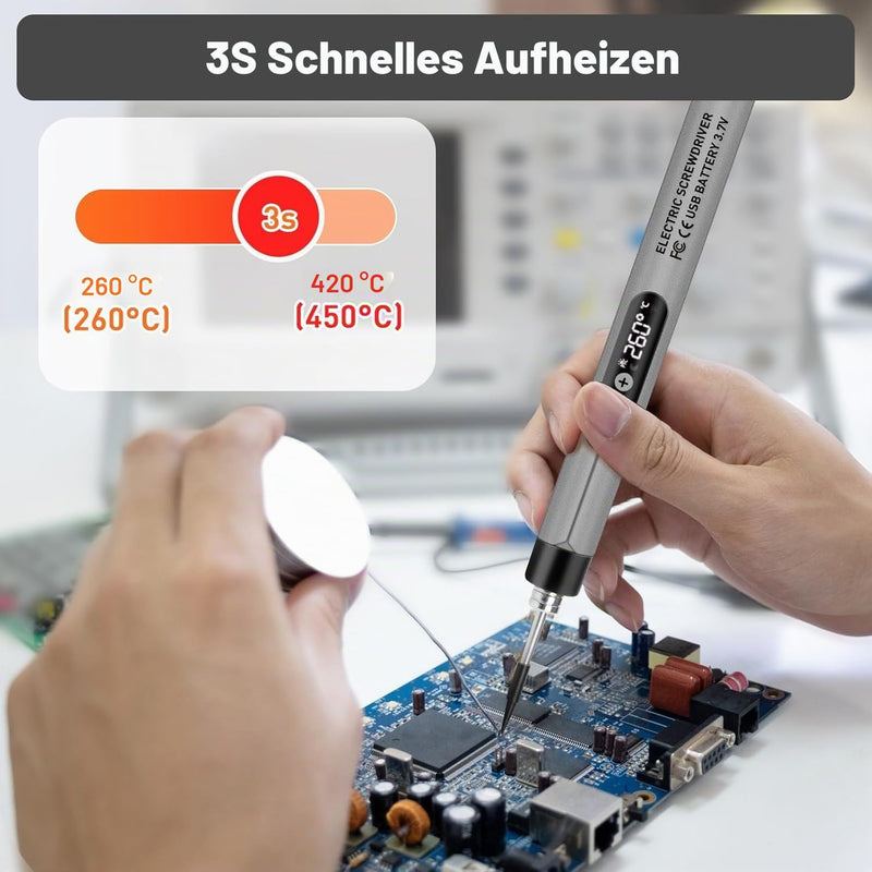 Battery Soldering Iron Set, USB Rechargeable Soldering Iron with LCD, Ceramic Heating Core, Adjustable Temperature 200-450°C, 3 Soldering Tips, Mini Soldering Station for Small Repair such as Circuit Boards and Jewellery