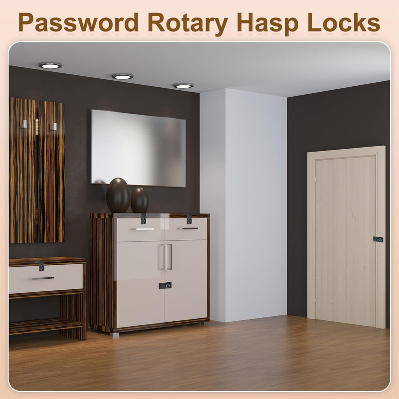 PATIKIL Password Rotary Hasp Locks (5", Black) (2Pcs), Keyless 3-Digit Cabinet Locks with Combination Security Slide Latch, Suit for- Door/Closet/Barn/Bathroom/Outdoor/Garden 5 Inch