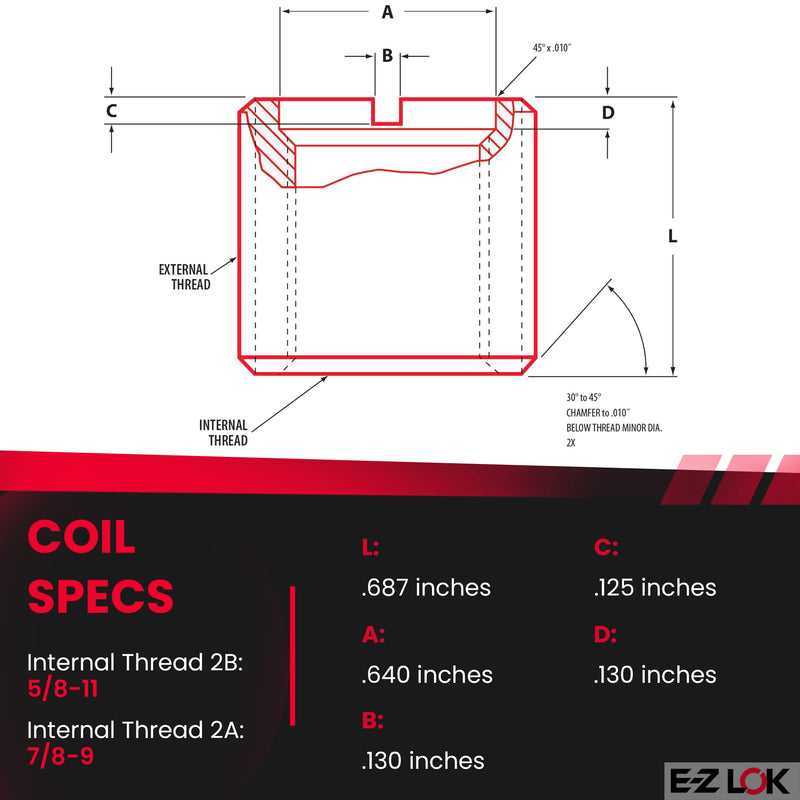 [Australia - AusPower] - E-Z LOK - 329-10 E-Z Lok Externally Threaded Insert, C12L14 Carbon Steel, Meets AISI 12L14, 5/8"-11 Internal Threads, 7/8"-9 External Threads, 0.687" Length, Made in US (Pack of 5) 