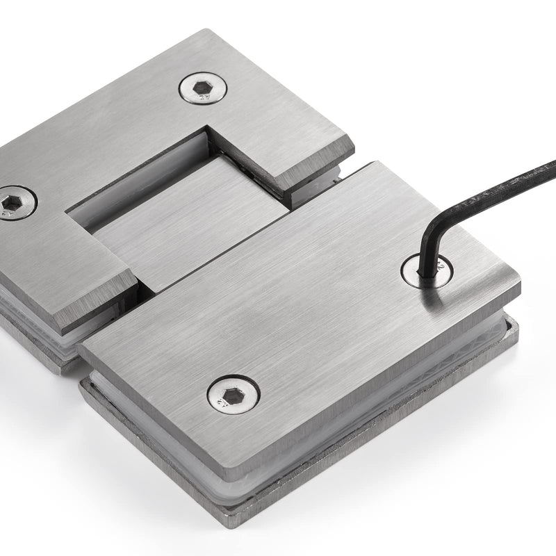 Ranbo 180 Degree Shower Glass Door Hinge, Brushed Nickel, 1 Pack | solid 5mm-thick 304 stainless steel, glass to glass mount, for 5/16"-1/2" (8mm-12mm) thick frameless doors 180-degree glass-to-glass