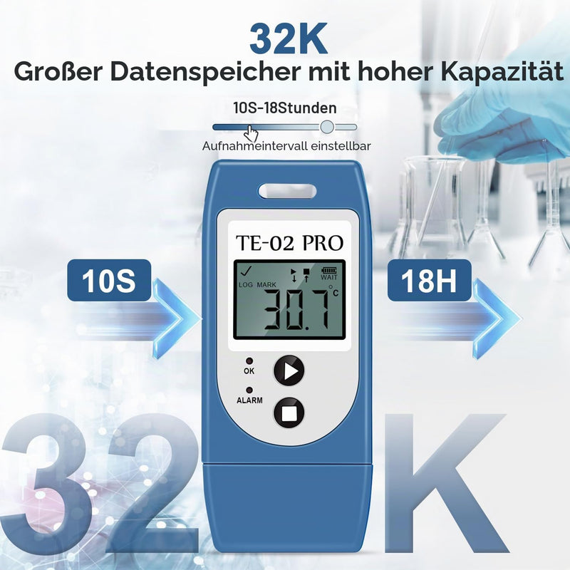 ThermElc TE-02 Pro Temperature Data Logger Automatic PDF/CSV Report, Reusable, Comparison of Data from Multiple Devices, Monitoring of Cooling, Temperature Recorder Compliant with 21CFR Part 11 TE-02 Pro 1PCS