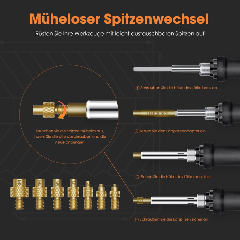 HANGLIFE Soldering Tips Melting Aid for Thread Inserts / Melting Nuts M2 M2.5 M3 M4 M5 M6 M8, Soldering Iron Tips Compatible with 900M, T18, Weller ST Series Soldering Tips - 3D Printer Accessories Tip Change - 7 Sizes