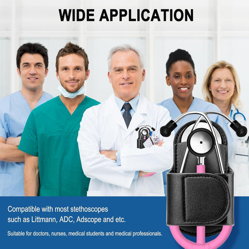 [Australia - AusPower] - Premium PU Black Leather Stethoscope Holder Hip Clip Compatible with Littmann and Most Stethoscopes, Stethoscope Holster Clips Holder Fit for Nurse, Physicians Stethoscope Pocket/Belt/Scrubs 