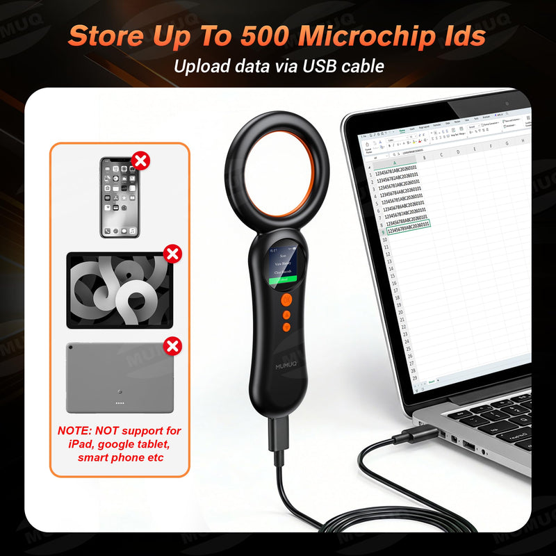 [Australia - AusPower] - Pet Microchip Scanner, FDX-B(ISO11784/85) EMID Animal Micro Chip Reader 500 Records Data Storage with 1.44 Inch LCD Screen 