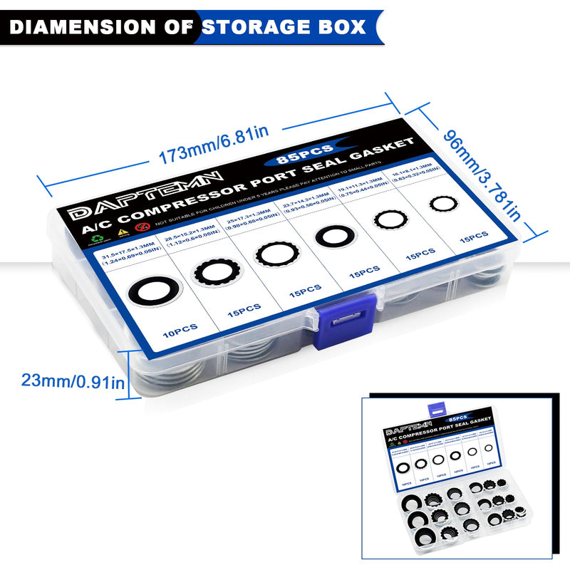 [Australia - AusPower] - 85PCS A/C Compressor Bonded Seal Washers Assortment Kit, 6 Sizes Air Conditioning Compressor Port Gasket Repairs Universal Automotive Self-Centered Washers (ID: 8mm-17.5mm) 85PCS A/C O-Ring Black 