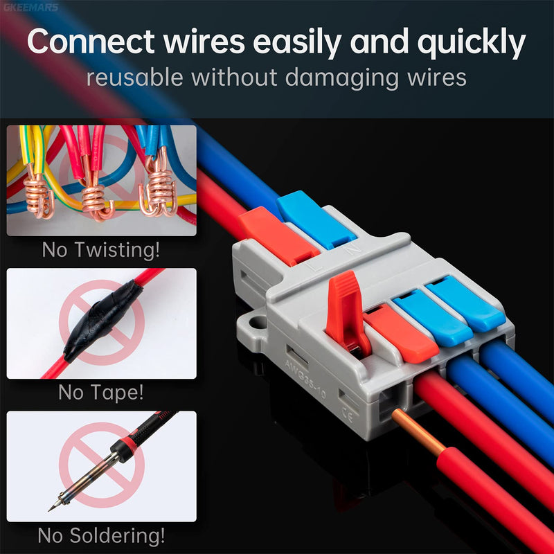 [Australia - AusPower] - GKEEMARS 10Pcs Wire Connectors, Compact Splicing Connector Push-in Conductor Terminal Blocks (2 in 4 Out) 