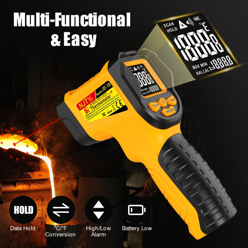 [Australia - AusPower] - Infrared Thermometer Gun, -58℉ to 1472℉, High Precision, Non-Contact Laser Temperature Sensor with Backlit LCD, for Cooking, BBQ, Automotive, Industrial Use -58℉ to 1472℉ 