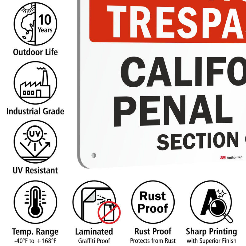 SmartSign-S-7291-EG "No Trespassing - California Penal Code, Section 602(L)" Sign | 12" x 18" 3M Engineer Grade Reflective Aluminum - Black/Red on White