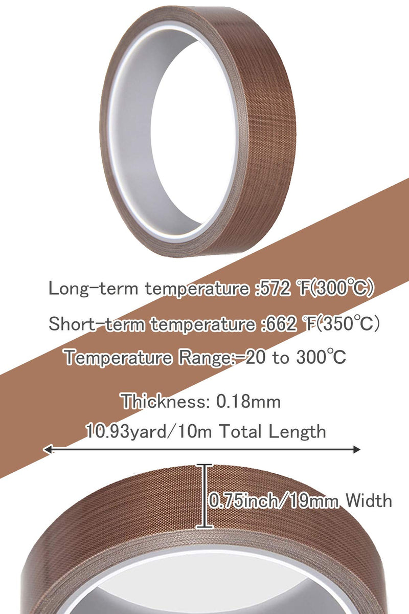 DY.2ten PTFE Coated Fiberglass Telfon Tape, 0.75" x 33 Feet, high Temperature Tape,Welding Sealing Tape,Drying Mechanical Conveyor Belt, Teflon Tape for Vacuum Sealer Machine 0.75inch x 33 Feet