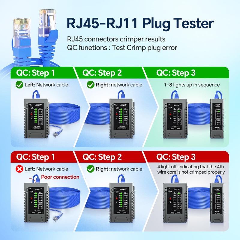 [Australia - AusPower] - NOYAFA NF-468YS Network Cable Tester, Ethernet Cable Tester for RJ11, RJ12, RJ45, CAT5,CAT6, CAT7, Continuity Tester,PoE Testing, UTP/STP Cable Checker, 60VAnti-Burn LAN Network Tools 