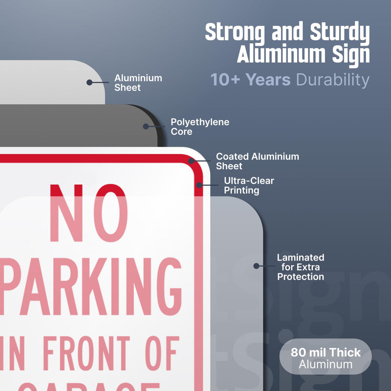 SmartSign No Parking In Front Of Garage Door Sign - 2 Pack, 18 x 12 inch, 2mm Aluminum Composite, Pre-Drilled Holes, Red and White, Made in USA