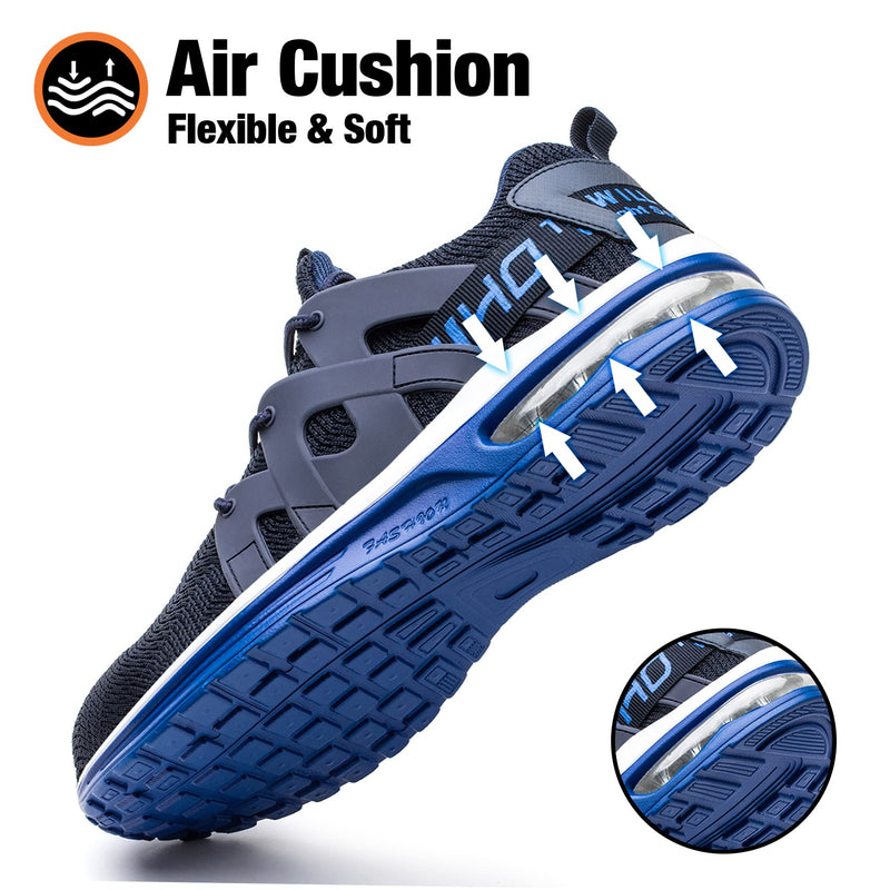 Kezhiho Steel Toe Shoes for Men Women Air Cushion Lightweight Work Shoes Comfortable Breathable Puncture Proof Slip Resistant Sneakers Indestructible Construction Industrial Safety Shoes 6.5 Women/5 Men D02303 Blue White