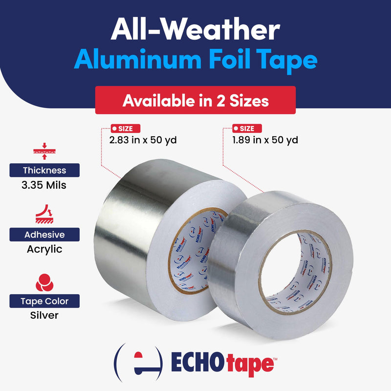 ECHOtape MT-A7772 Aluminum Foil Tape | All Weather | Indoor-Outdoor | Vapor Sealing | FSK Seaming | Silver | 1.89 in x 50 yds 1.89 in x 50 yds / 48mm x 45,72m