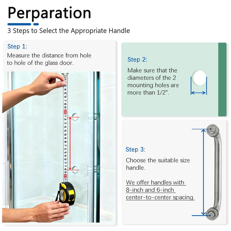 Glass Shower Door Handle, Bathroom Shower Door Replacement Handles, Back to Back 304 Stainless Steel Pull Hardware for Sliding、Frameless Shower Doors Handle (Matte Black, 6 inch) 6" Hole Spacing Matte Black