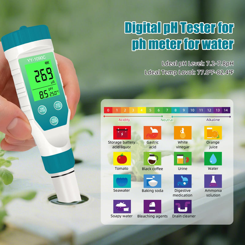 [Australia - AusPower] - 5-in-1 Digital Pool Water Tester, Salinity & pH Meter with 12.88mS Calibration Solution – Saltwater Pool & Spa Monitor, TDS EC Temp Tester for Hot Tubs, Aquariums, Hydroponics 