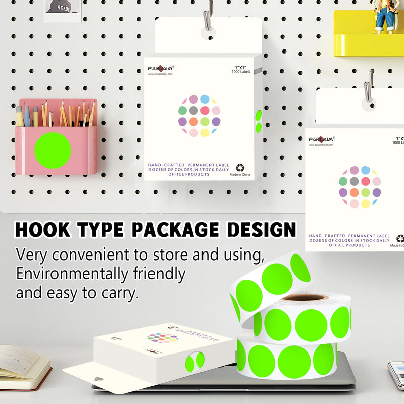 PARLAIM 1000 Pack, Fluorescent Green Dot Stickers 1 inch Round Circle Labels Garage Sale Stickers