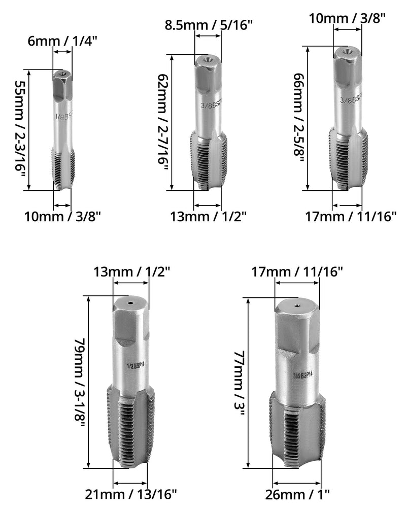 [Australia - AusPower] - QWORK® 5 Pieces 55° Steel Tap, Pipe Tap Set, Suitable for Water Pipe Connections, Car Repair and Machines, G1/8 G1/4 G3/8 G1/2 G3/4 